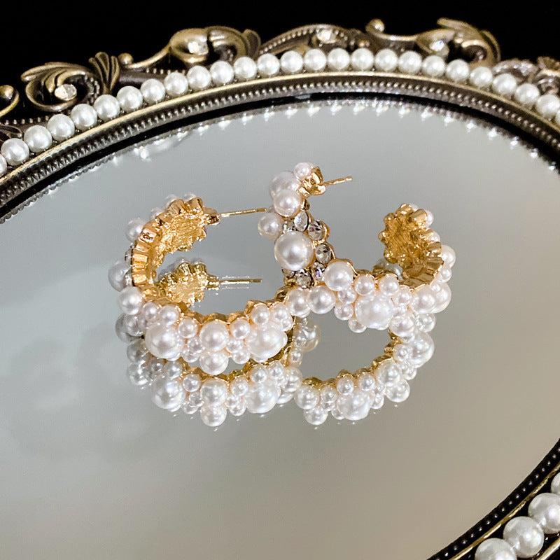 銀針輕奢鋯石花朵蝴蝶珍珠款耳釘氣質耳環高級感秋冬法式復古耳飾