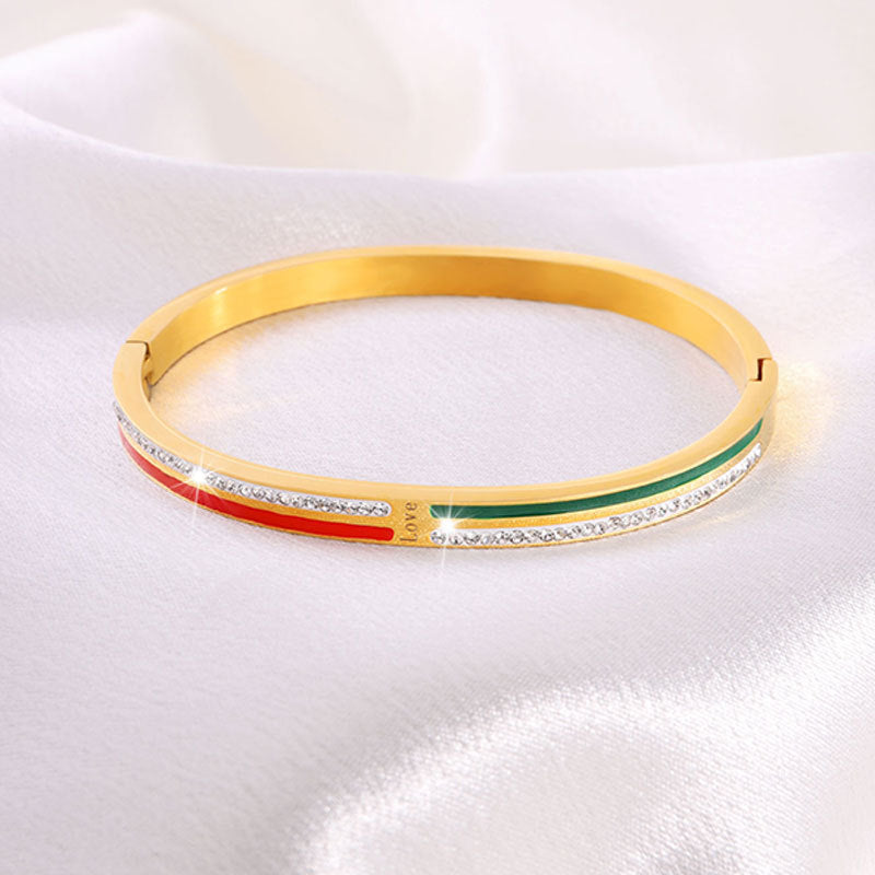 鈦鋼手鐲 滴油雙面鑲鑽刻love手鐲女生高級感 個性小衆不掉色手環