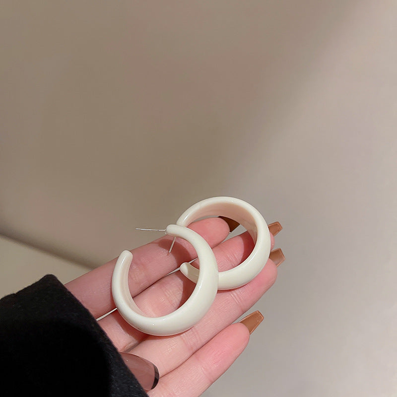 多巴胺幾何素圈耳環女方圓臉爆款高級感耳圈小衆設計耳釘甜美耳飾