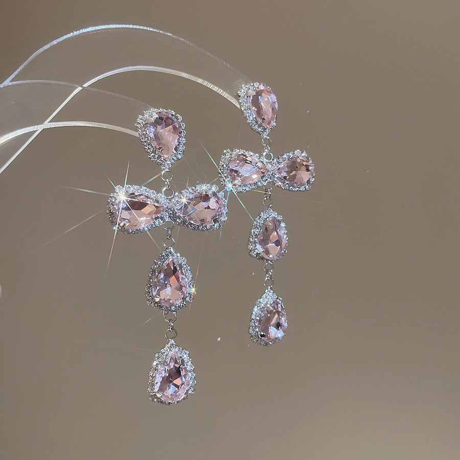 銀針熱銷鑲鑽鋯石水滴蝴蝶流蘇耳環輕奢高級感耳釘耳飾設計感小衆