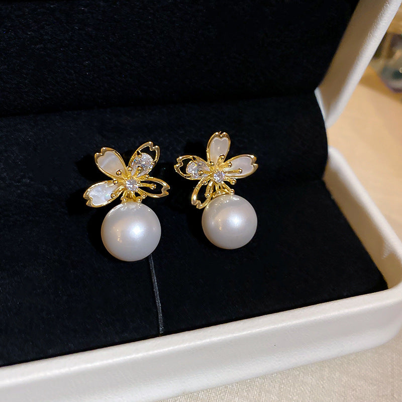 銀針法式復古字母豬鼻子土星珍珠耳環一款兩戴耳釘輕奢高級感耳飾