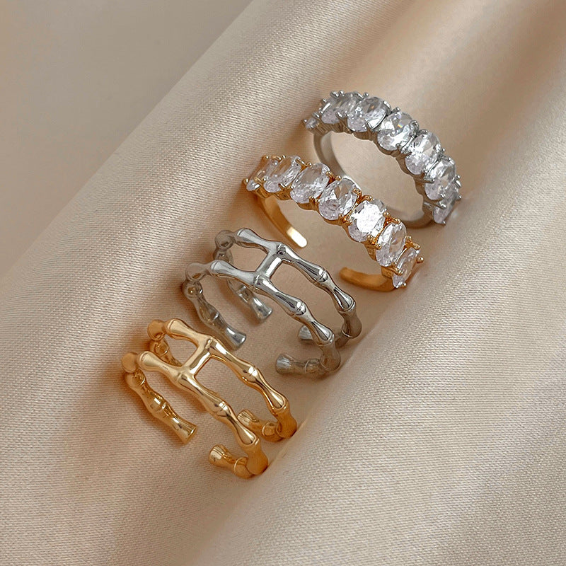 韓國氣質鑲鑽幾何鋯石開口戒指時尚設計感指環食指戒網紅百搭手飾