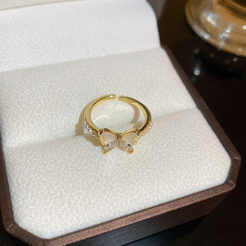 韓國時尚鋯石字母愛心幾何開口戒指輕奢小衆高級感食指戒百搭手飾