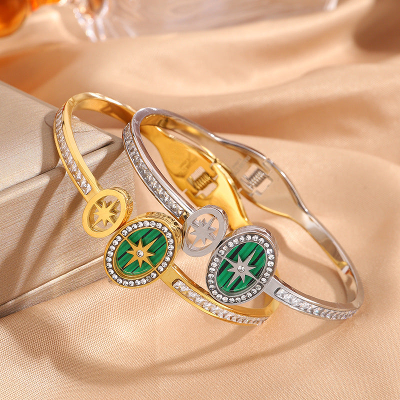 時尚高級感新品八芒星不鏽鋼手鐲跨境女輕奢不掉色彈簧開口手飾品