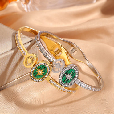 時尚高級感新品八芒星不鏽鋼手鐲跨境女輕奢不掉色彈簧開口手飾品