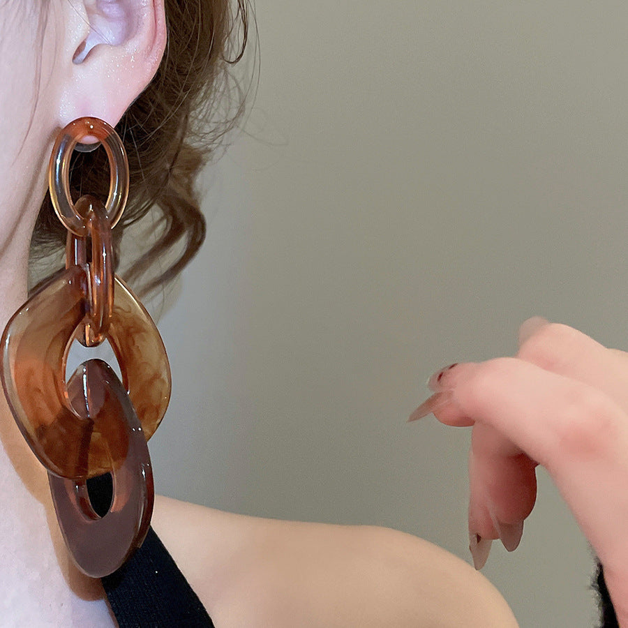 銀針樹脂不規則幾何形鏤空耳環輕奢高級感耳釘復古耳飾設計感小衆