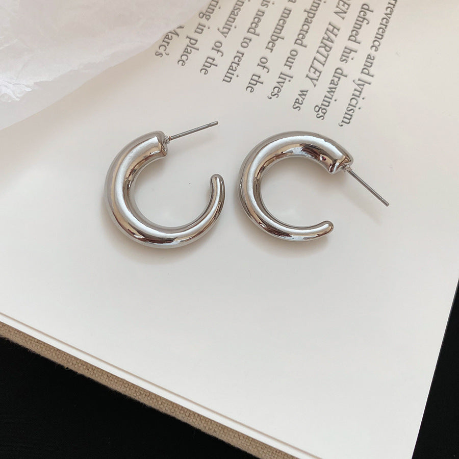 銀針圓圈銀色耳環輕奢高級感耳釘女冷淡風時尚百搭耳飾設計感小衆