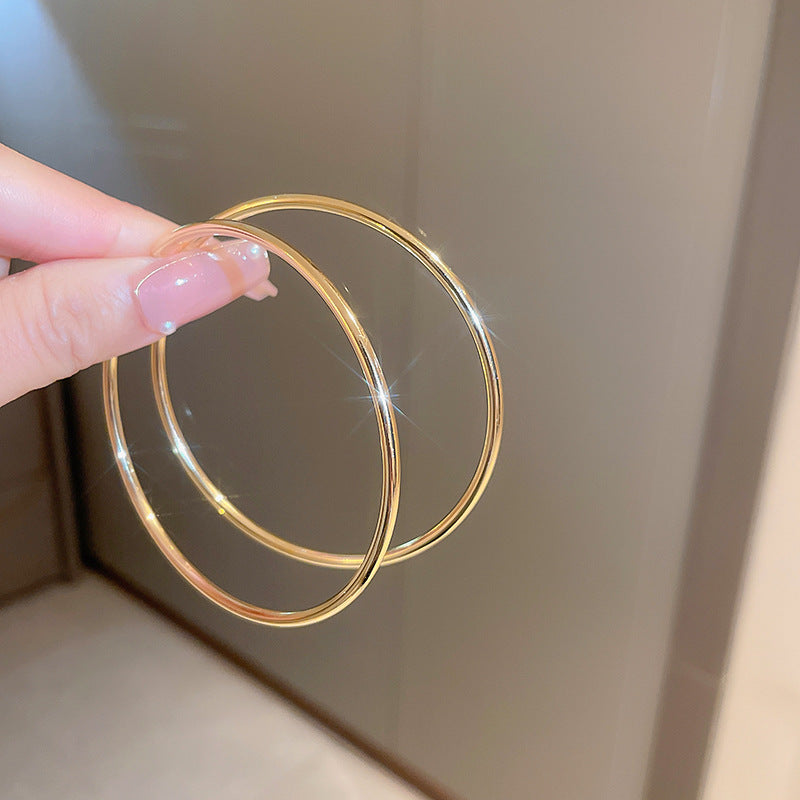 銀針歐美誇張銀色素圈愛心耳環冷淡風時尚耳圈輕奢個性高級感耳飾