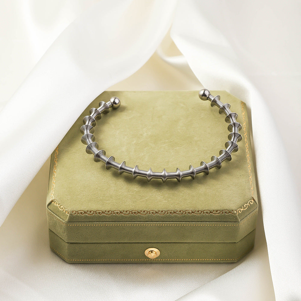 鈦鋼簡約手鐲彈力鋼絲跨境風歐美開口男女款高級感設計層次感手環