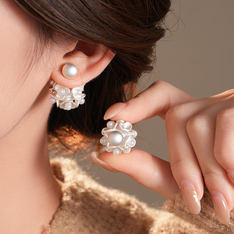 銀針法式復古字母豬鼻子土星珍珠耳環一款兩戴耳釘輕奢高級感耳飾