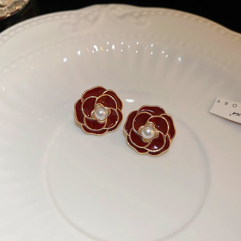 銀針安可拉紅色滴油幾何愛心草莓耳釘氣質甜美耳環復古高級感耳飾