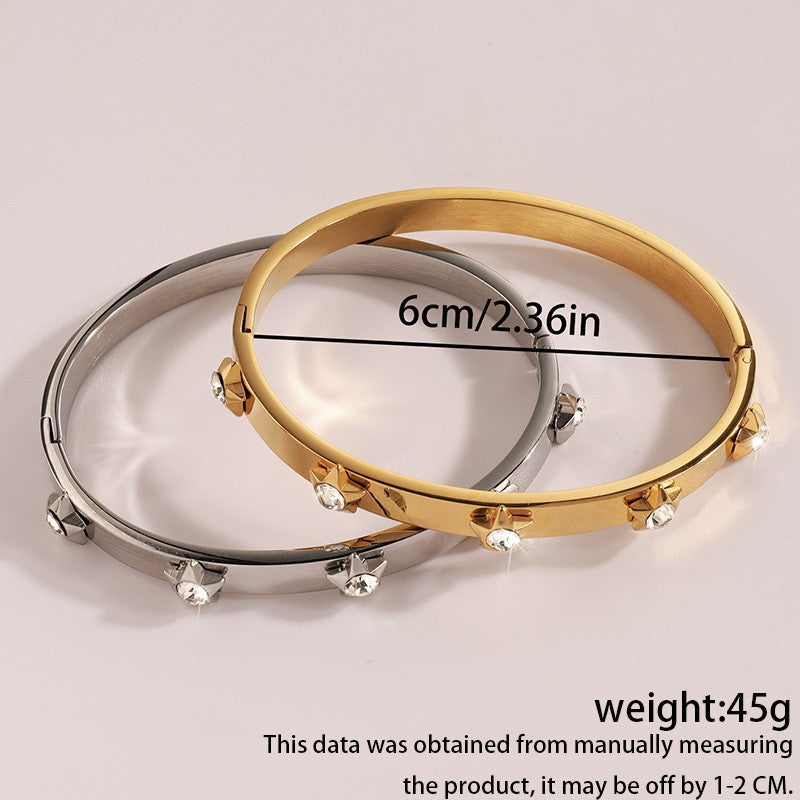 歐美新款愛心五角星鑲鑽手鐲女生高級感時尚百搭不鏽鋼手飾品