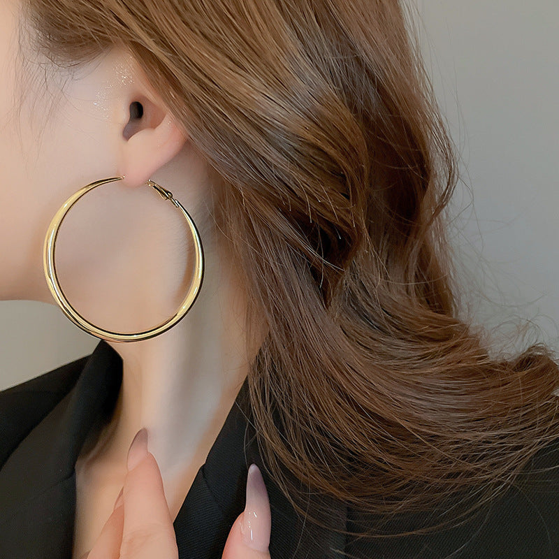 銀針歐美跨境金屬風素圈幾何耳圈氣質個性耳釘耳環誇張高級感耳飾