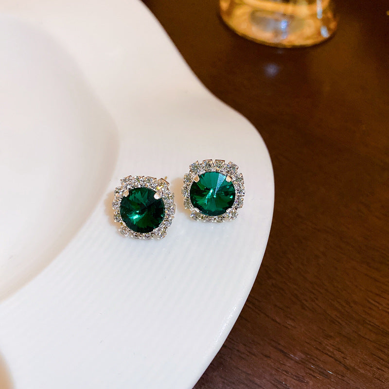 復古輕奢祖母綠鑲鑽方形項鍊2件套時尚小衆鎖骨鏈時尚高級感項飾