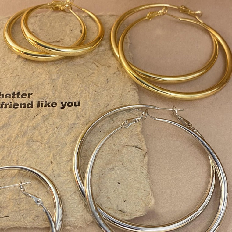 銀針歐美誇張圓形素圈耳環時尚個性冷淡風耳圈輕奢高級感耳飾