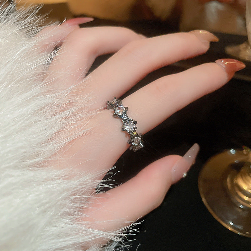 韓國輕奢鋯石圓圈蛇形葫蘆戒指小衆設計感食指戒氣質高級感手飾女