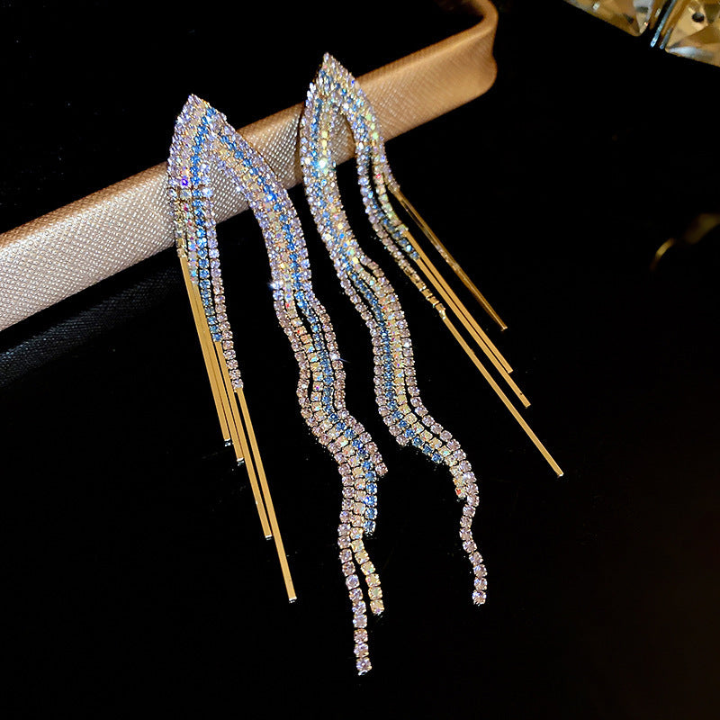 銀針超仙珍珠花朵流蘇耳環氣質時尚耳釘跨境歐美誇張高級感耳飾女