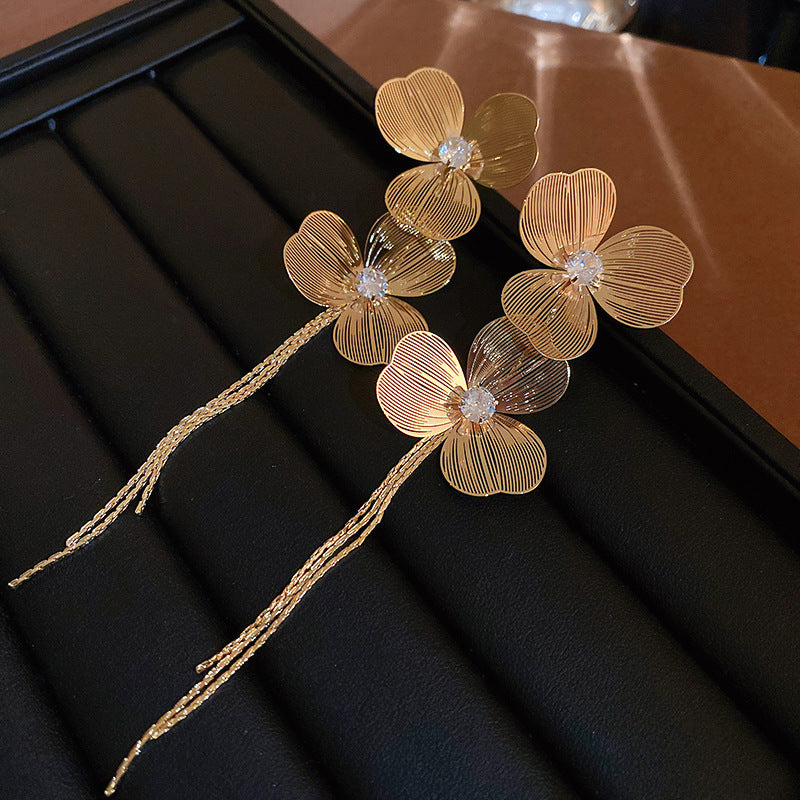 銀針歐美金屬風珍珠蝴蝶花朵流蘇耳釘小衆個性耳環時尚誇張耳飾女