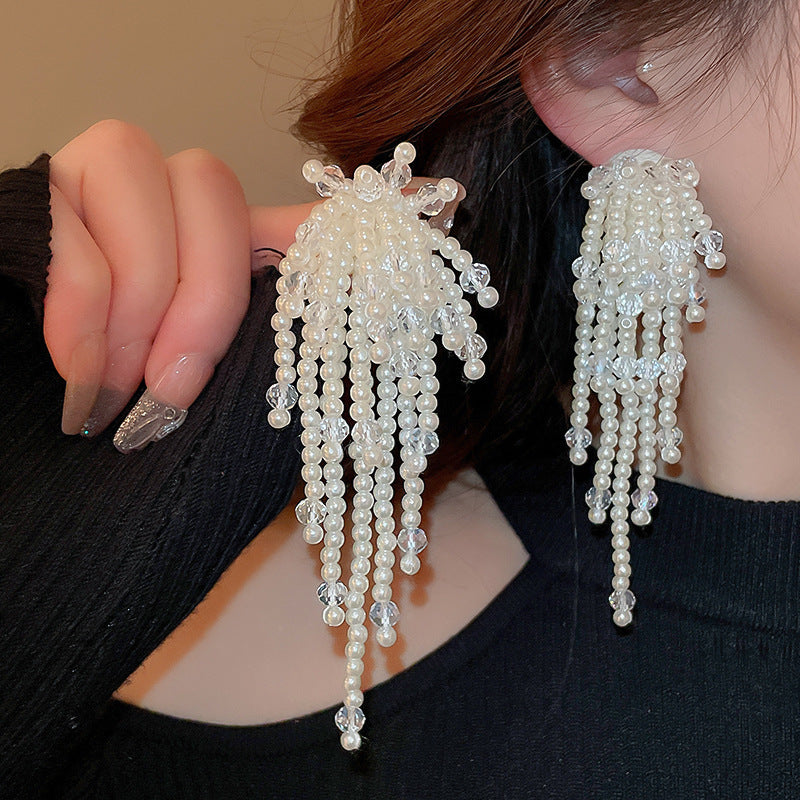 銀針時尚白色系花朵貝殼珍珠耳環氣質新款耳釘歐美時尚高級感耳飾