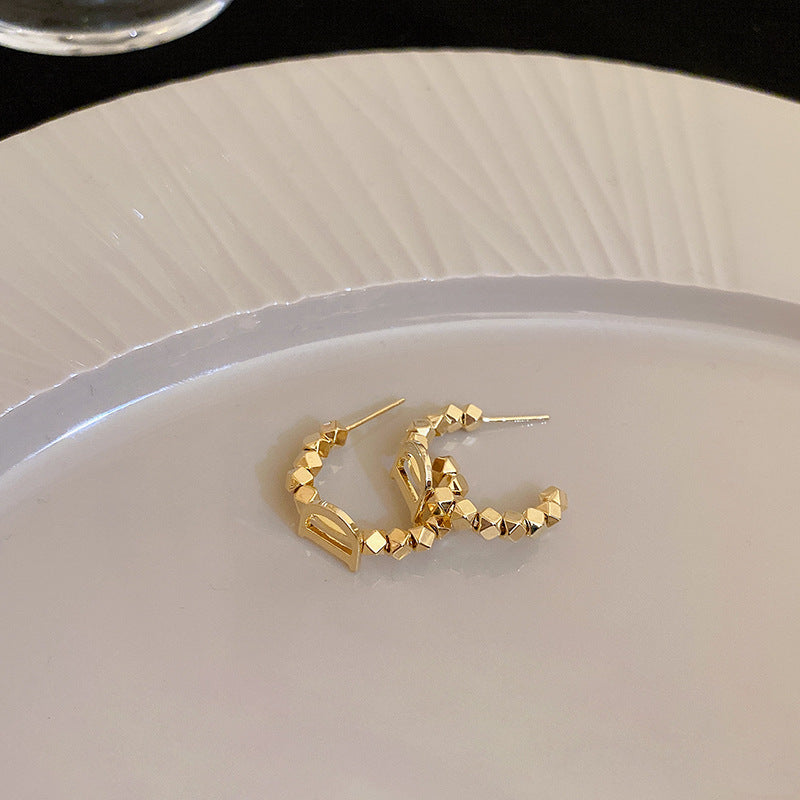 銀針歐美輕奢金屬風拉絲方形愛心耳環女網紅個性幾何耳釘時尚耳飾