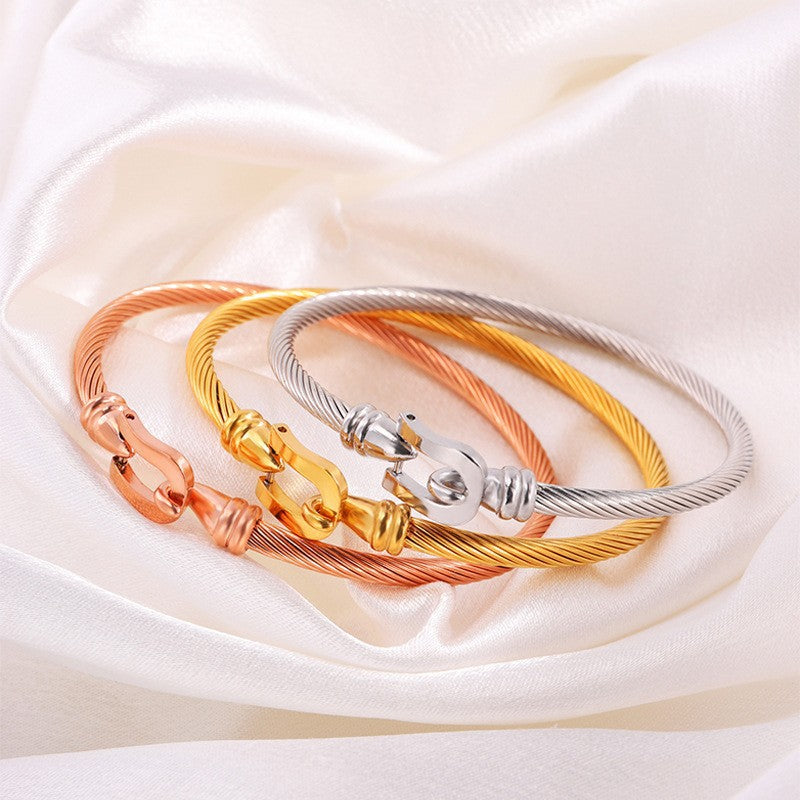 鈦鋼手鐲彈力馬蹄扣手鐲女生高級感個性簡約不掉色精緻手環