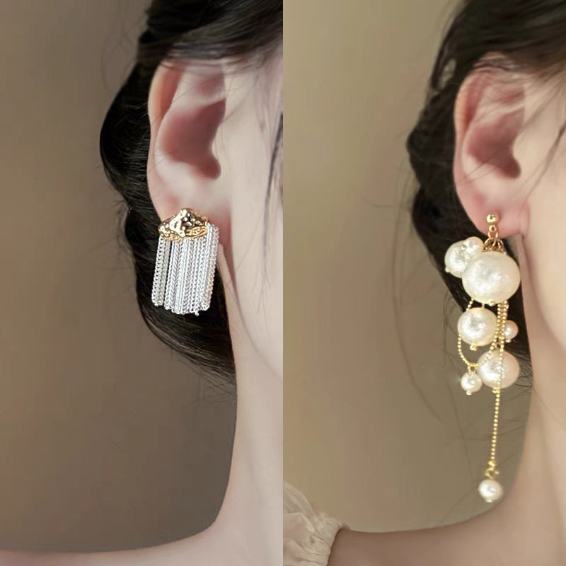 銀針時尚白色系花朵貝殼珍珠耳環氣質新款耳釘歐美時尚高級感耳飾