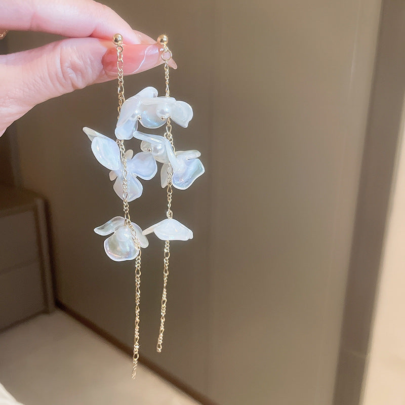 銀針超仙白色愛心花朵流蘇耳環個性氣質百搭耳釘輕奢高級感耳飾女