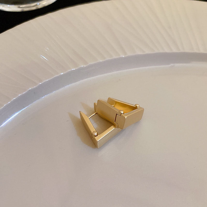 銀針歐美輕奢金屬風拉絲方形愛心耳環女網紅個性幾何耳釘時尚耳飾