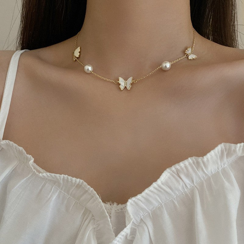 韓國東大門珍珠閃鑽幾何項鍊新款頸鍊簡約百搭冷淡風鎖骨鏈頸飾女