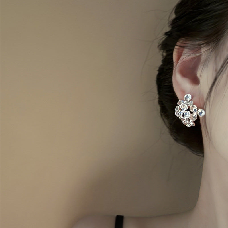 銀針冷淡風透明樹脂水滴花朵珍珠耳環時尚耳釘跨境歐美高級感耳飾