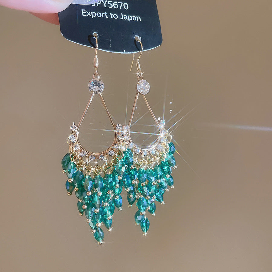 銀針熱銷鑲鑽鋯石水滴蝴蝶流蘇耳環輕奢高級感耳釘耳飾設計感小衆