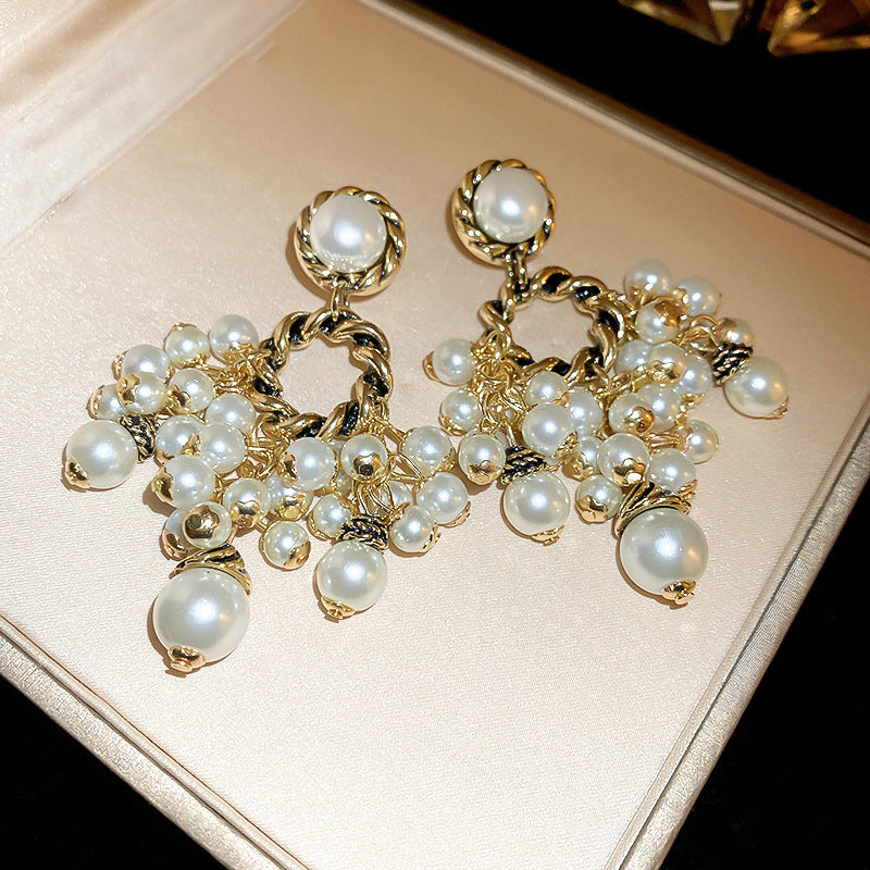 銀針時尚白色系花朵貝殼珍珠耳環氣質新款耳釘歐美時尚高級感耳飾