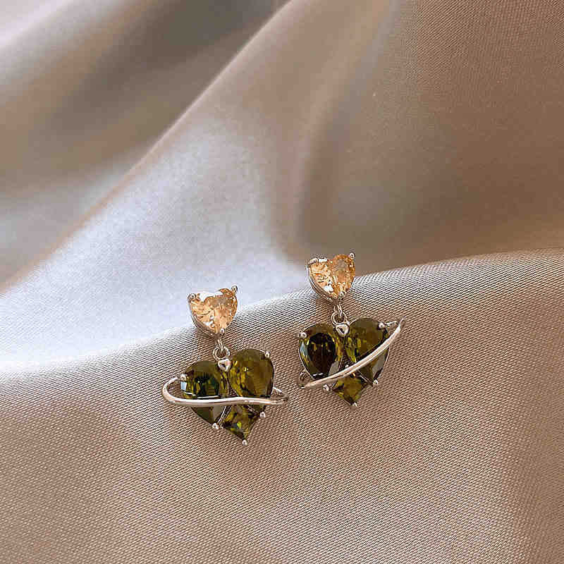 歐美跨境綠色鋯石花朵幾何耳釘氣質百搭耳環輕奢高級感耳飾設計感