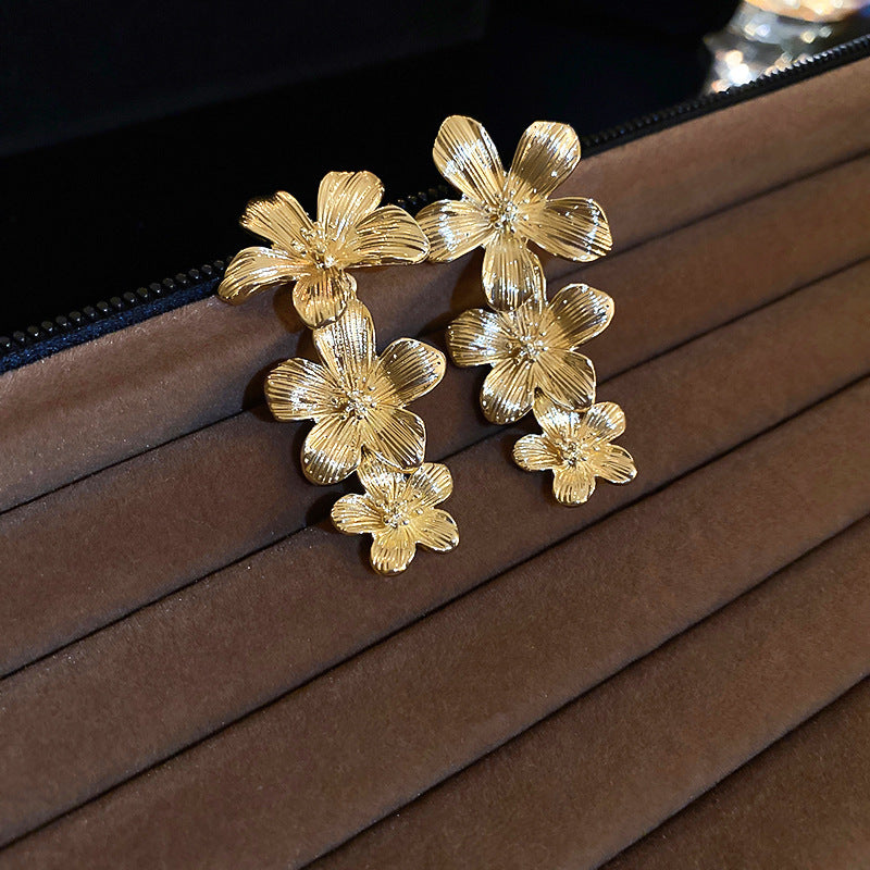 銀針歐美金屬風珍珠蝴蝶花朵流蘇耳釘小衆個性耳環時尚誇張耳飾女