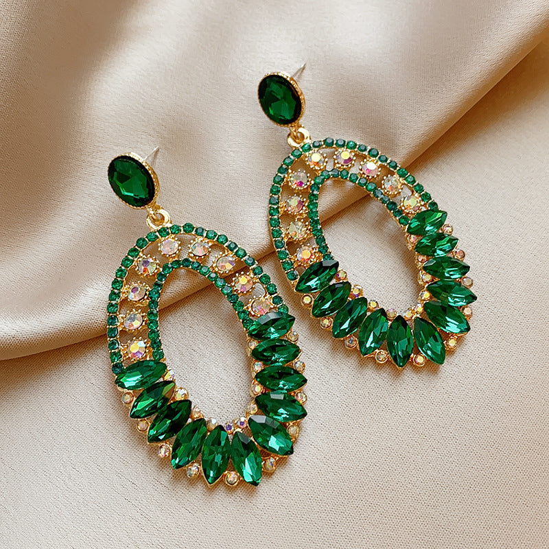 銀針歐美輕奢人造鋯石水晶款愛心耳釘時尚宮廷風耳環高級感耳飾女