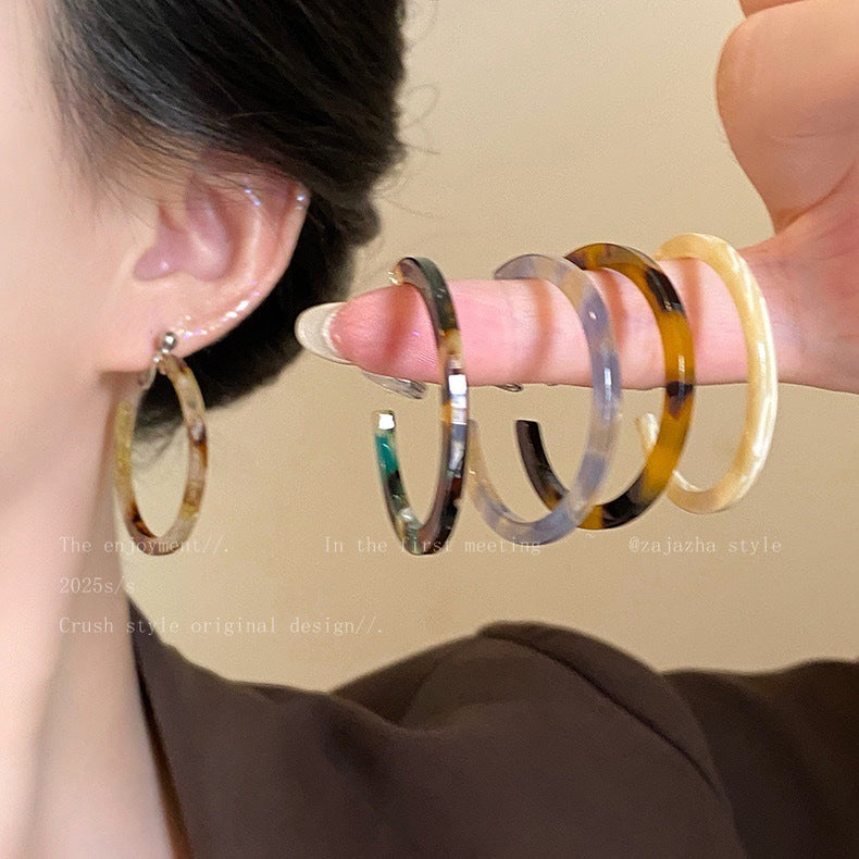 銀針樹脂暈染花朵耳環輕奢高級感耳釘復古時尚百搭耳飾設計感小衆