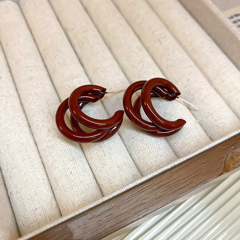 銀針多巴胺彩色耳圈甜美小清新簡約個性耳環設計感小衆歐美耳飾女