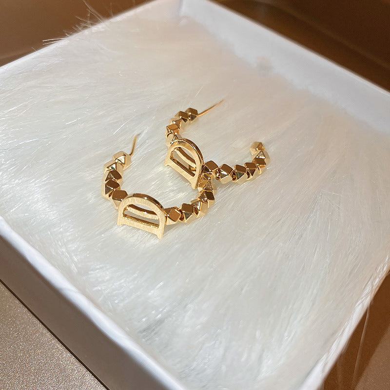 銀針歐美冷淡風鑲鑽愛心圓圈耳圈小衆簡約誇張耳環百搭高級感耳飾