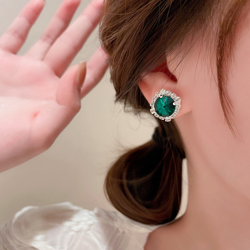 復古輕奢祖母綠鑲鑽方形項鍊2件套時尚小衆鎖骨鏈時尚高級感項飾