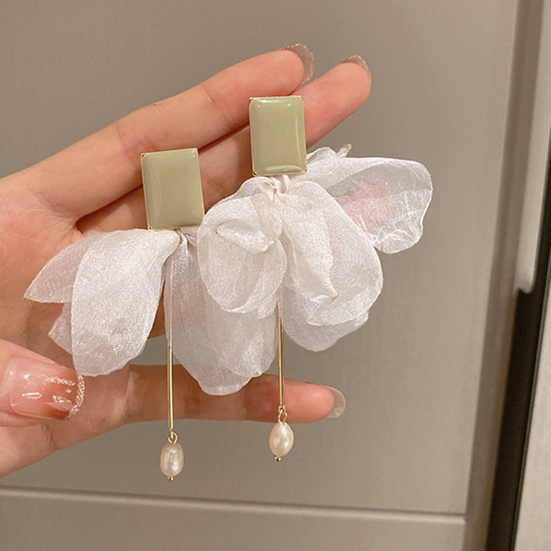 銀針時尚度假風網紗花朵愛心耳環甜美少女心耳釘簡約小清新耳飾女