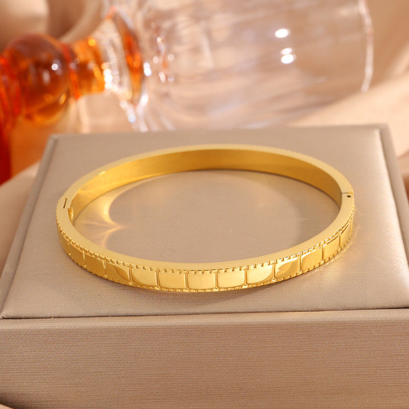 鈦鋼手鐲女簡約設計不掉色大方點點時尚情侶款方塊手環手鐲飾品