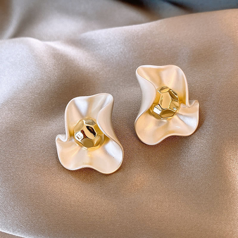 莫奈花園油畫風愛心花朵珍珠耳環時尚氣質耳釘法式甜美小清新耳飾