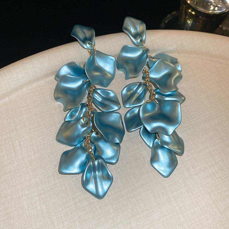 銀針歐美金屬風珍珠蝴蝶花朵流蘇耳釘小衆個性耳環時尚誇張耳飾女