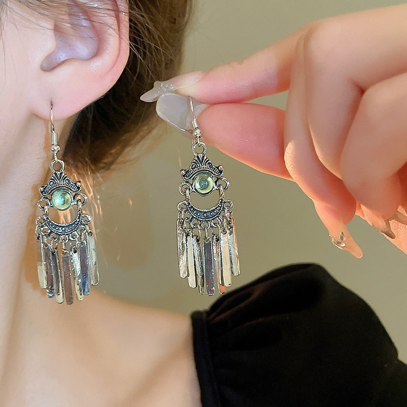 銀針跨境冷淡風銀色鑲鑽鋯石花朵珍珠耳環長款流蘇耳釘高級感耳飾