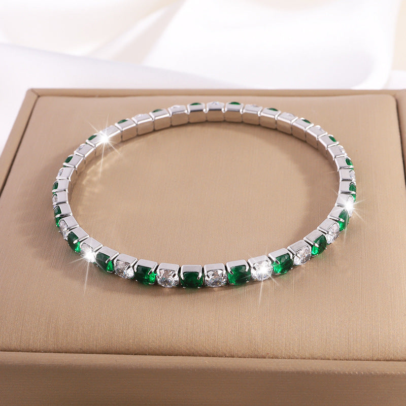 鈦鋼手鐲彈力鑲鑽滿鑽不鏽鋼手鐲女生高級感時尚輕奢不掉色手環