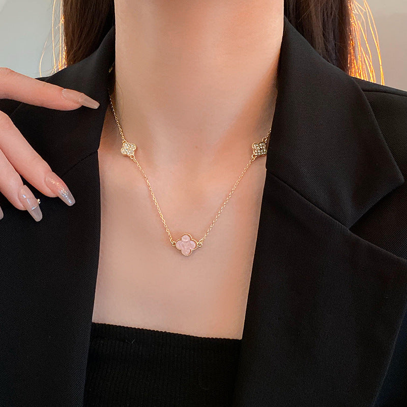 法式輕奢鑲鑽花朵項鍊小衆簡約設計感鎖骨鏈氣質時尚高級感項飾女