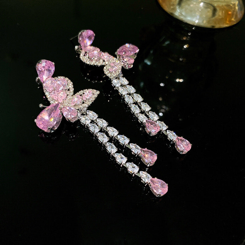 銀針復古紫色花朵鑲鑽人像流蘇耳環超仙溫柔耳釘輕奢高級感耳飾女