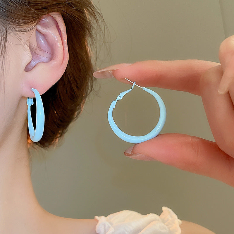 銀針多巴胺彩色耳圈甜美小清新簡約個性耳環設計感小衆歐美耳飾女