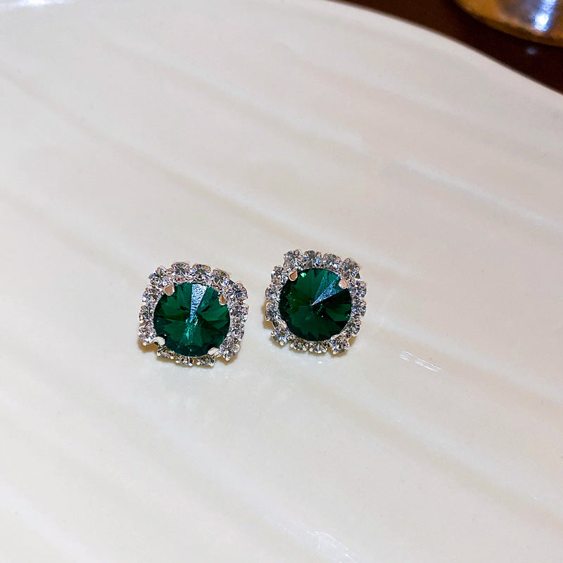 復古輕奢祖母綠鑲鑽方形項鍊2件套時尚小衆鎖骨鏈時尚高級感項飾