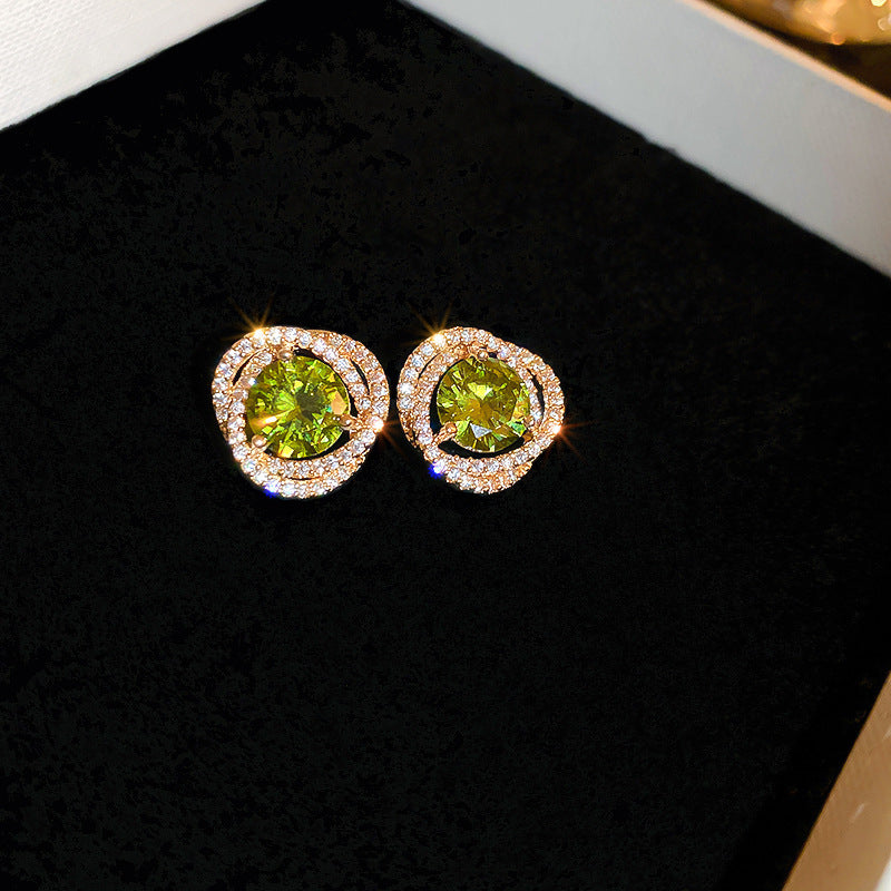 銀針中古vintage綠色鑲鑽蝴蝶珍珠耳環氣質耳墜復古高級感耳飾女